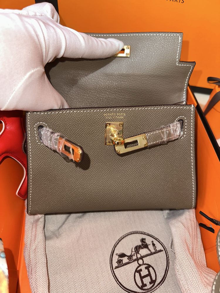 Geanta Hermes Kelly 19cm Gri/Piele naturala 100%/Punga/Cutie Hermes