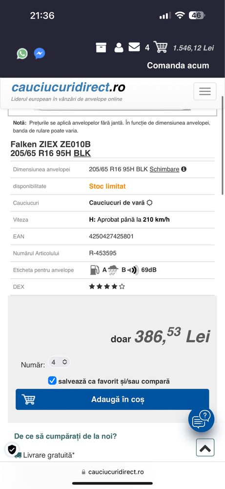 Cauciucuri Falken ZIEX ZE010B 205/65 R16