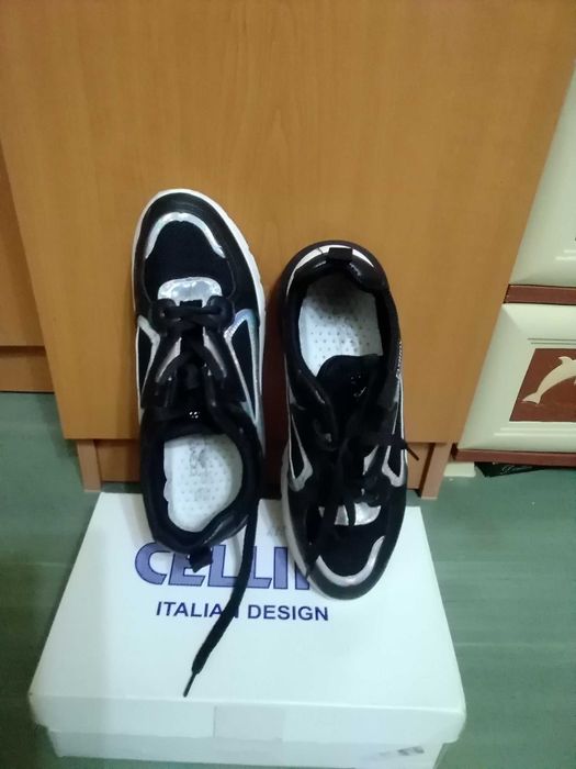 Adidasi/ Pantofi sport Fashion alb-negru, talpa inalta, superbi, 40-41