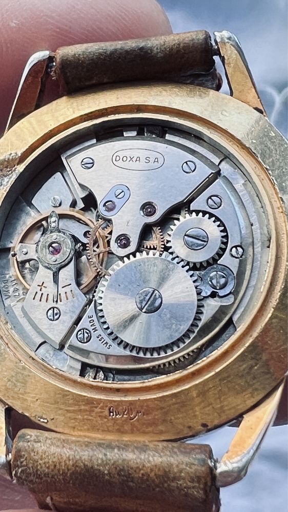 Ceas vintage Doxa, mecanic, placat cu aur Au20-mecanism Doxa-117