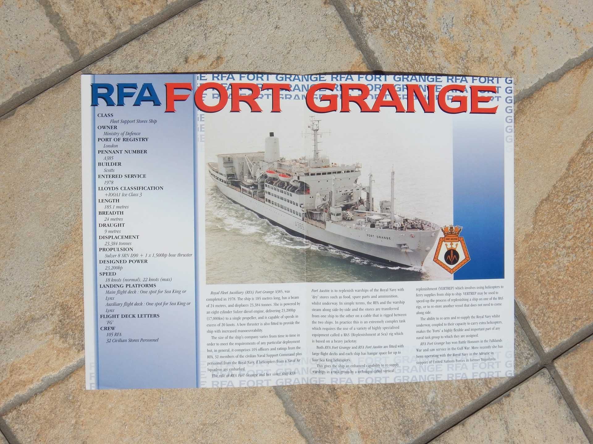 Poster pliant prezentare nava britanica RFA Fort Grange limba engleza