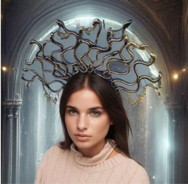 Тиара на Горгона Медуза в черно и златисто