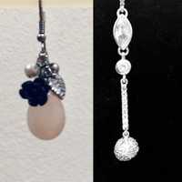 Обеци с перли и планински кристал и дълги сребърни обеци