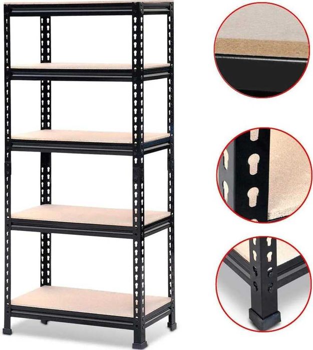Raft metalic depozitare 5polite MDF 150x70x30 cm negru |S 610821 Black