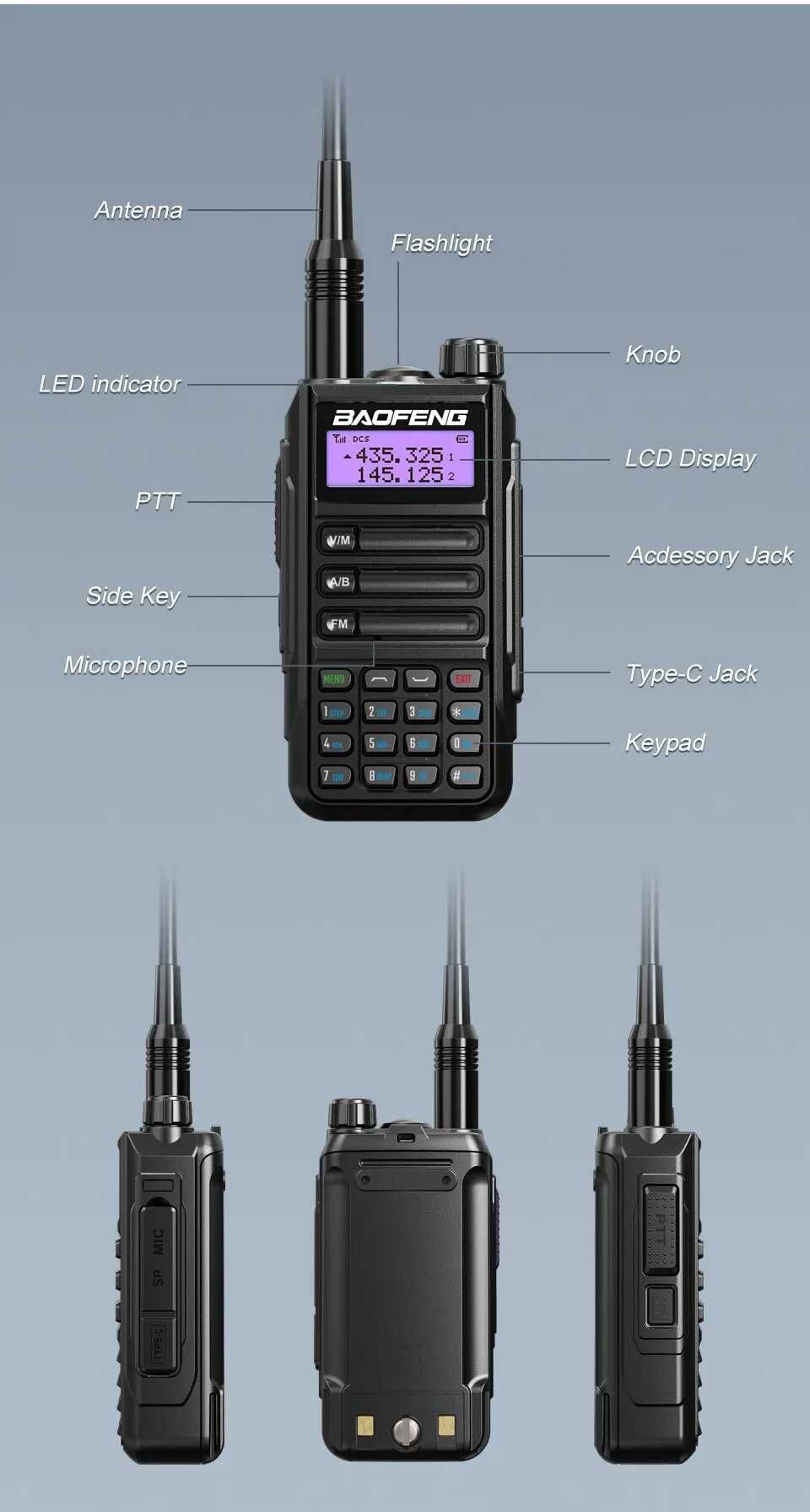 Baofeng UV-16Plus Радиостанция VHF 10W（ type c）  Водонепропускливи