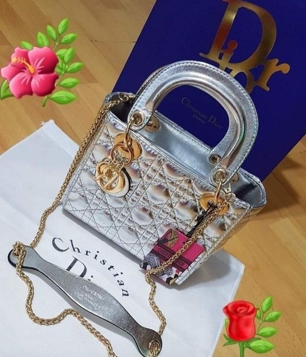 Geanta Dior Medium Silver,France,saculet, etichetă