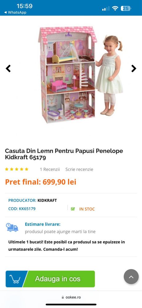 Casuta pentru papusi Penelope Kidkraft