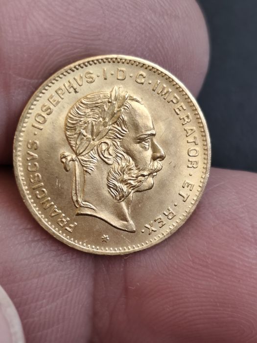 Златна монета 4 фл./10 франка 1892 год.. Франц Йозеф, 3.22 гр,21.6 к