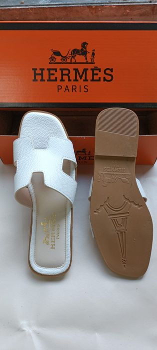 Papuci  hermes alb negru si bronze 36-40