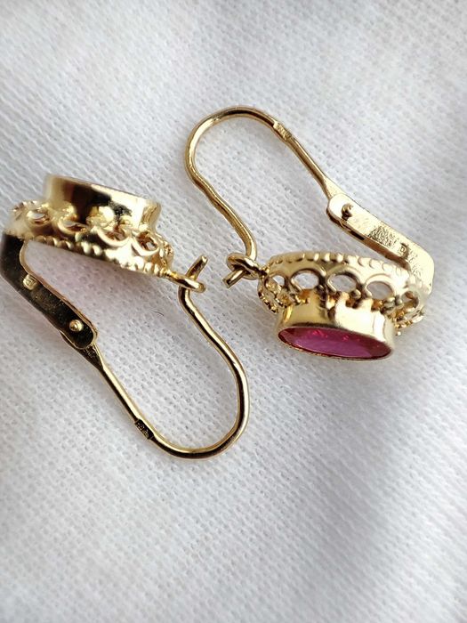 Cercei Aur 14K Cu Rubelit Ungaria Fleur De Lis +