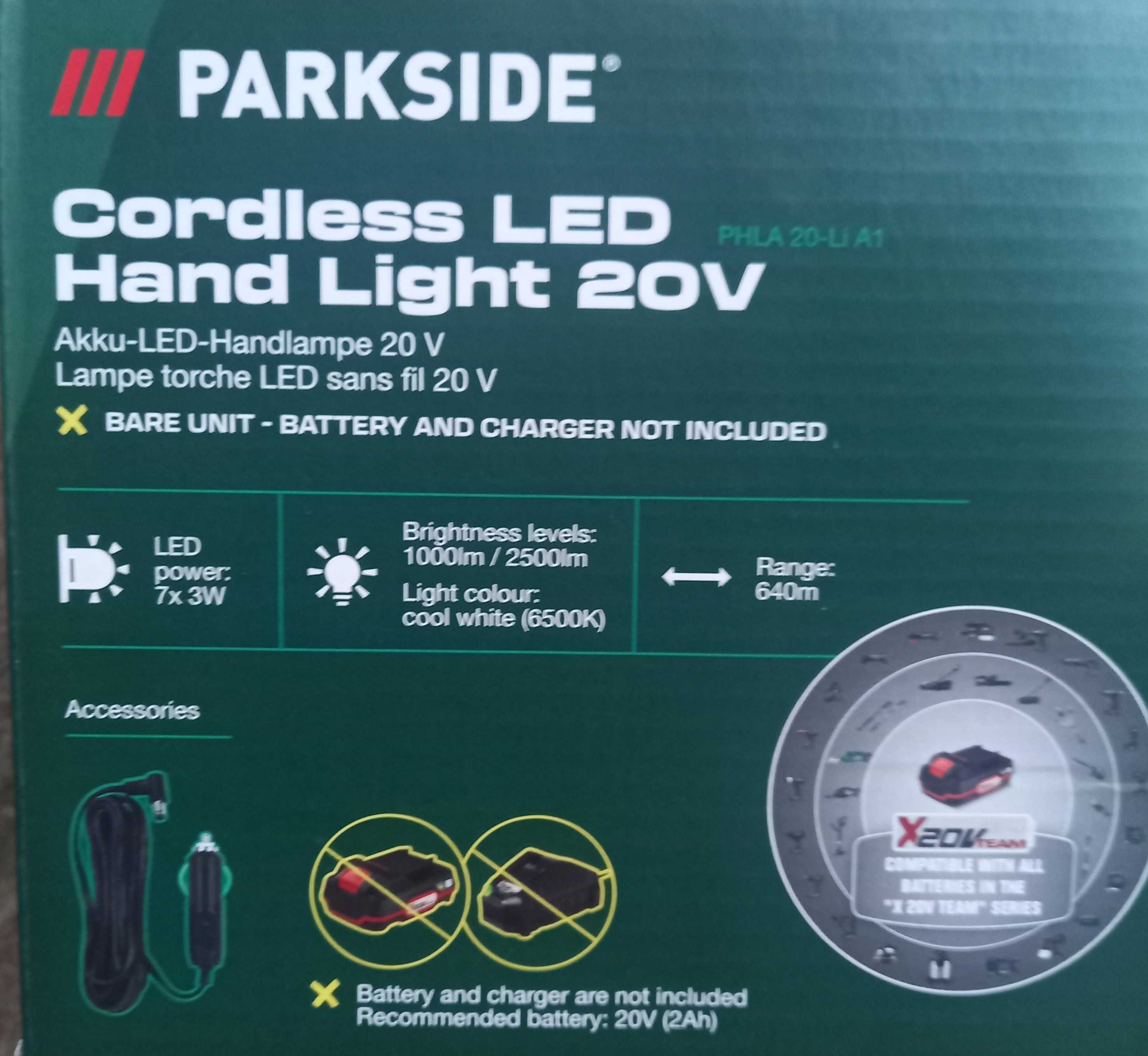 Parkside акумулаторен LED прожектор 20V-2500 Lm