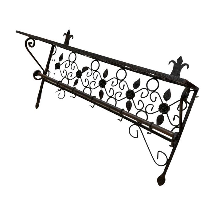 Cuier Vintage din Fier Forjat; Cuier de perete cu ornamente