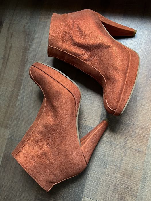 Botine din piele moale, coniac-portocalii, cu platforma