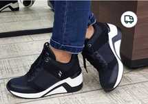 Pantofi SKETCHERS sport dama/tenisi negru cu alb, h=6cm, 38