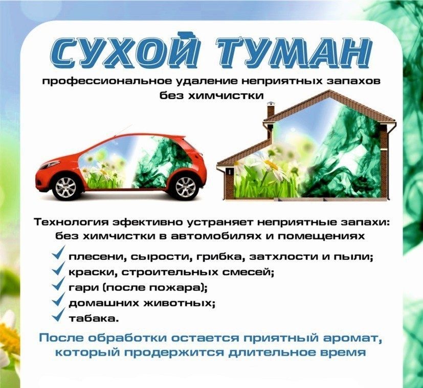 Сухой туман. Удаление запахов. OBD2 сканирование.