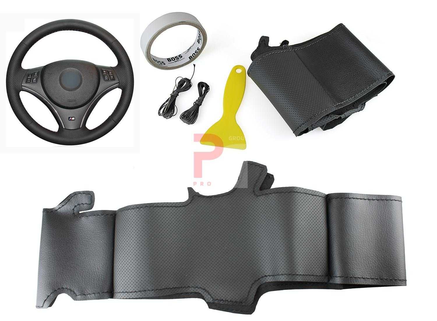 Husa volan piele negru 38 cm.  BMW – X3, E83, E87, E90