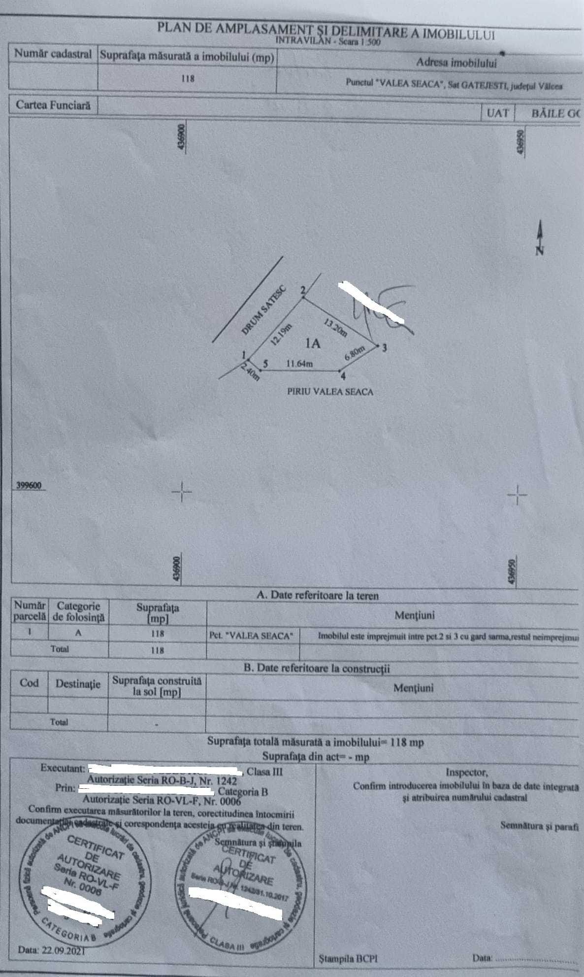 Teren intravilan + padure -  sat Gatejesti Govora judetul Valcea