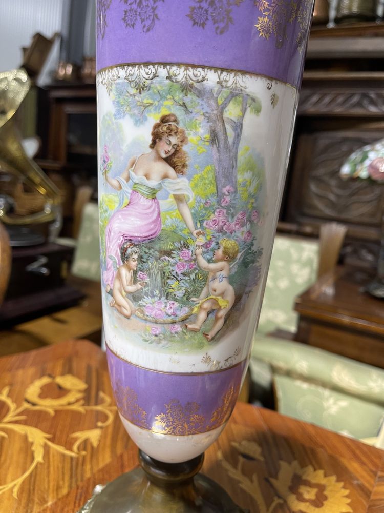 Vase decorative din portelan pictat manual cu ornamente din bronz
