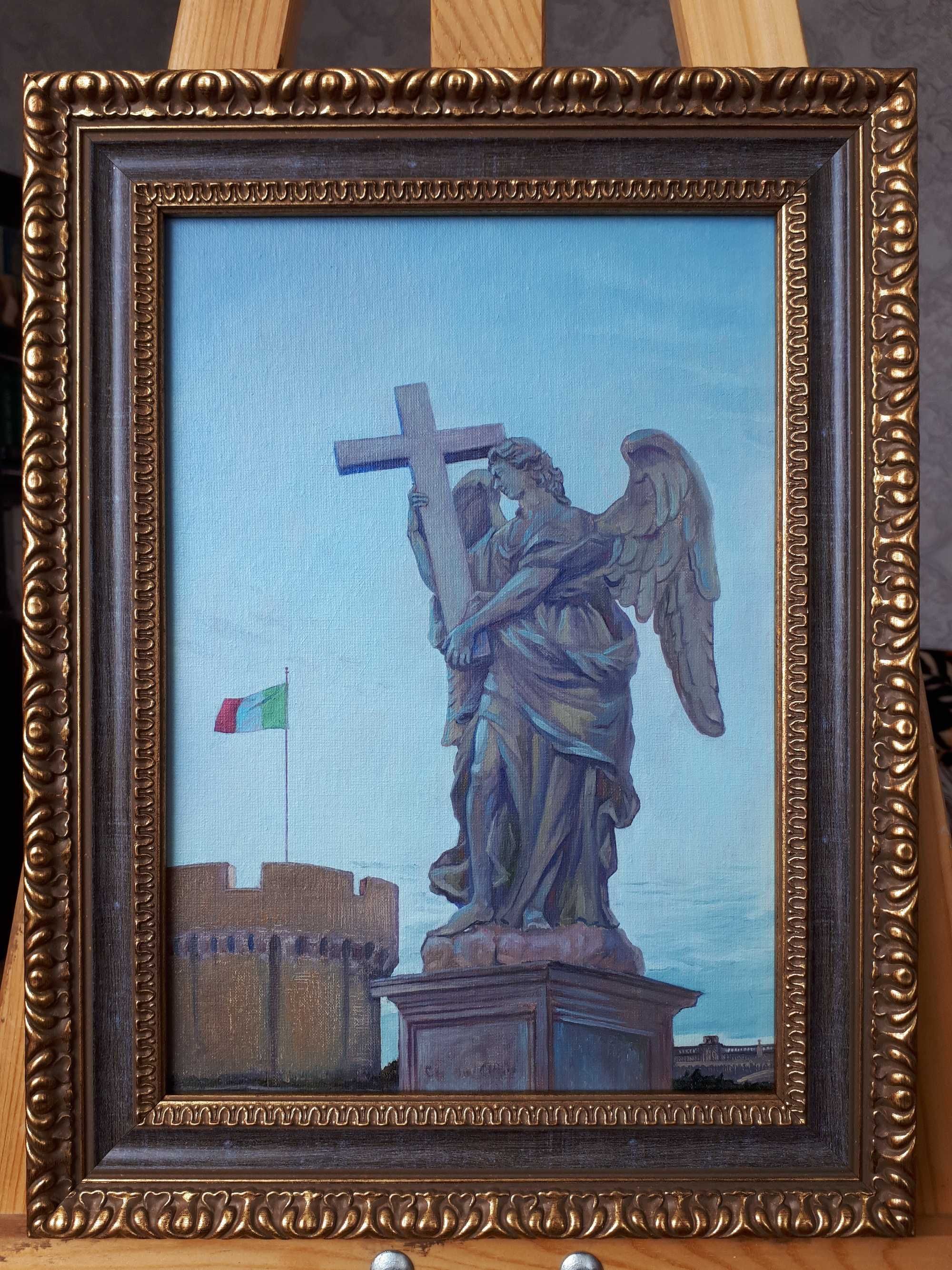 Картина "Мост Святого Ангела. Рим", 20x29 см.