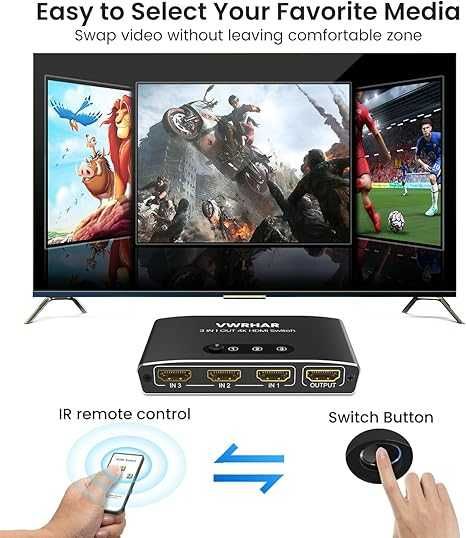 HDMI превключвател 3 в 1 изход 4K UHD