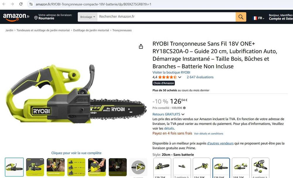 Drujba fără fir RYOBI 18V ONE+ RY18CS20A-125 -pentru reparat sau piese