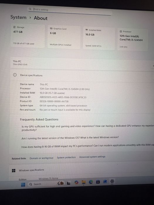 MSI laptop gaming rtx4050 6GB cu garantie