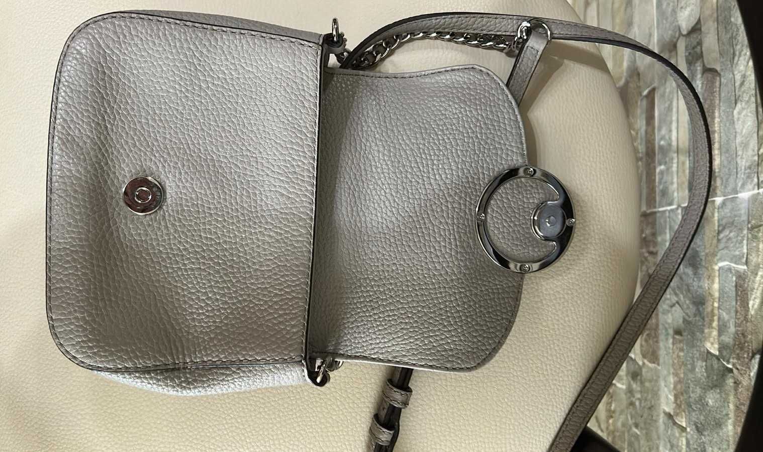 Michael Kors малка оригинална сива кожена чанта