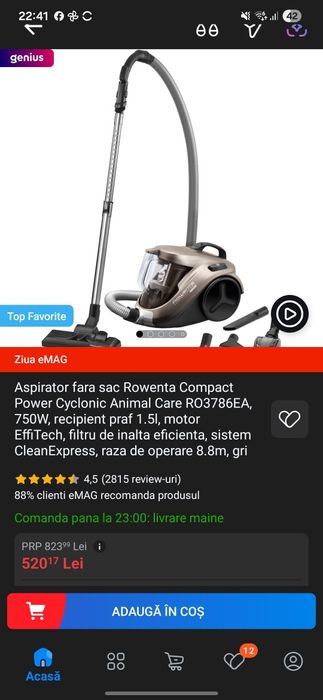 Aspirator fără sac Rowenta Compact Power Cyclonic 750W 1.5L