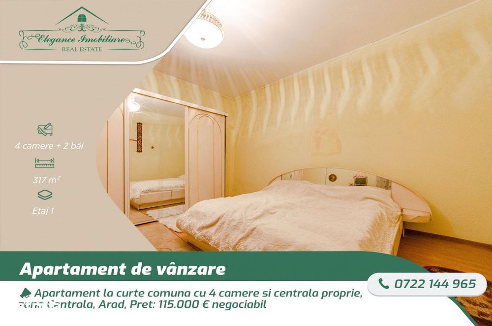 Apartament la curte comuna cu 4 camere si centrala proprie, zona Centr