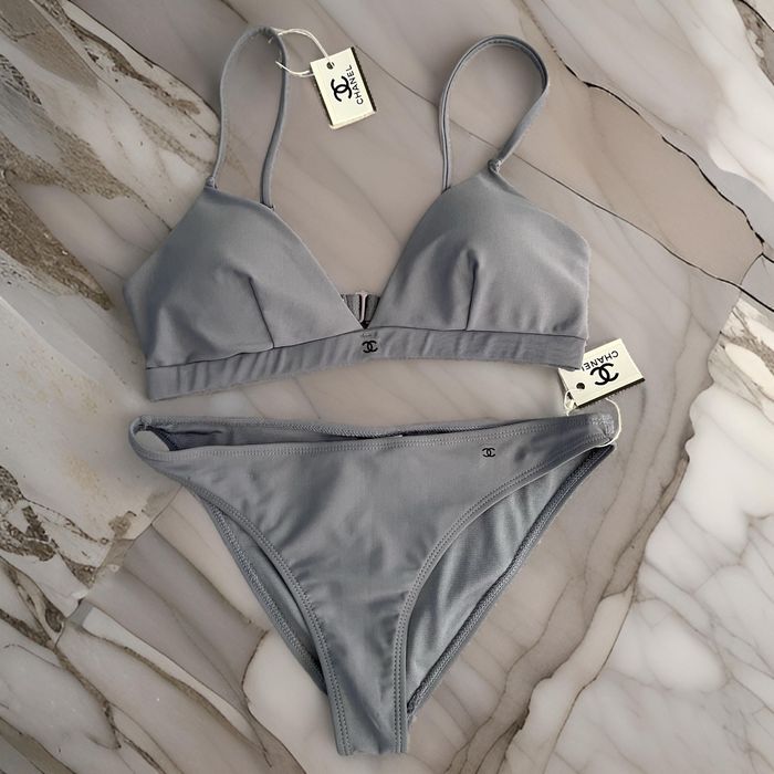 сив лилав бански Шанел триъгълници половинки сет комплект Chanel топ