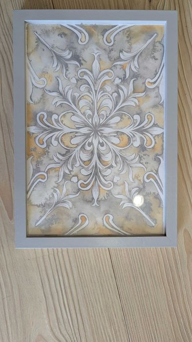 Уникална авторска картина арабеска, орнаменти в стил барок, акварел