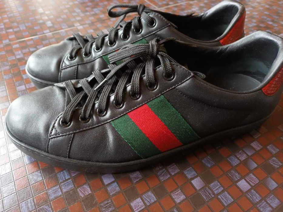 Gucci Ace Sneakers with Python Embossed Panel in Black Leather