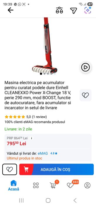 Masina electrica pe acumulator pentru curatat podele dure Einhell CLEA