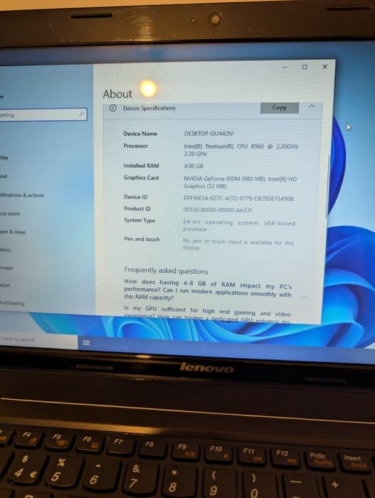 Lenovo G580 Intel Dual core 2.2 GeForce 610M
