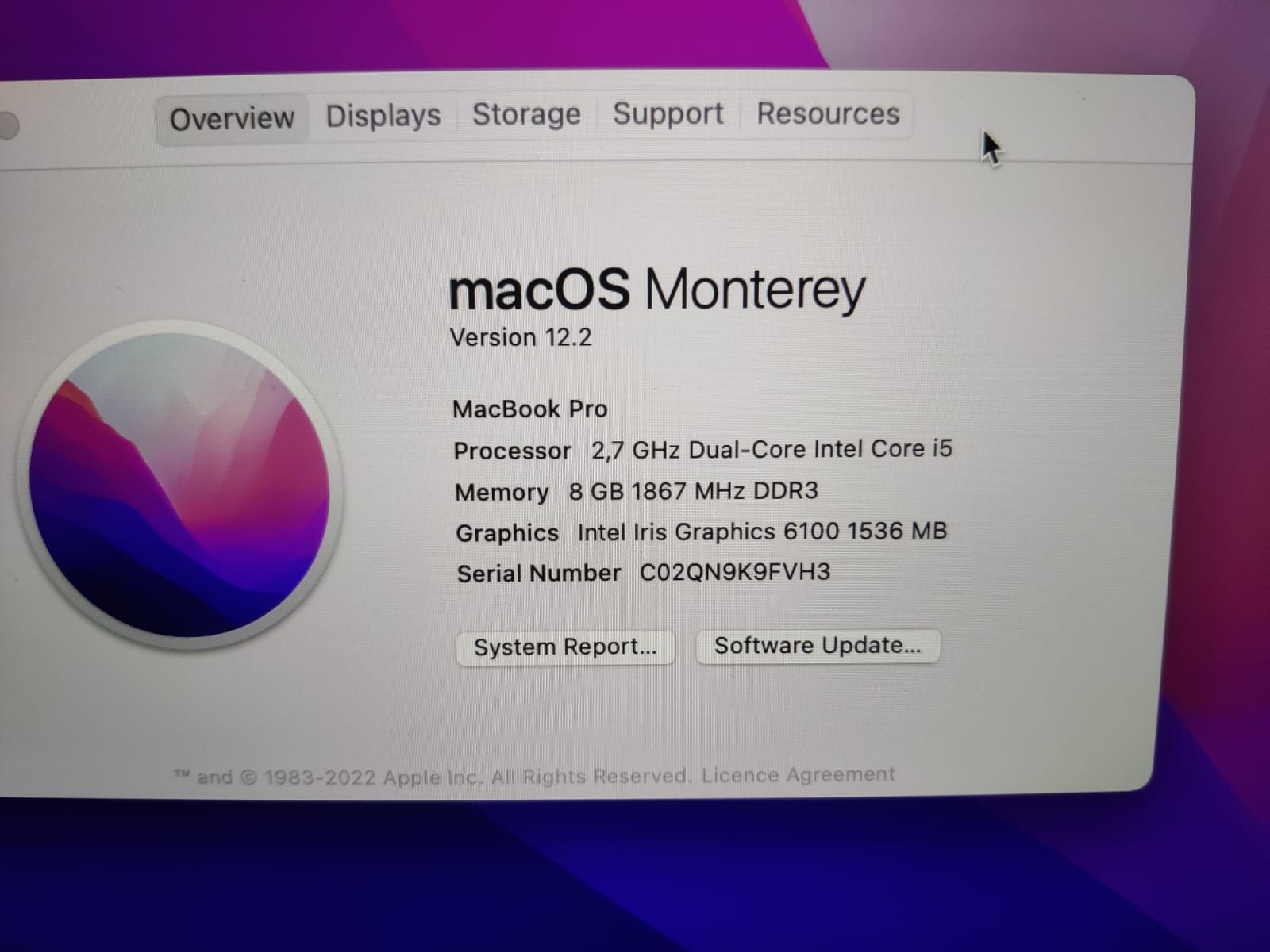 Macbook pro 13 retina procesor i5..8g RAM.. stocare 256g ssd.Monterey