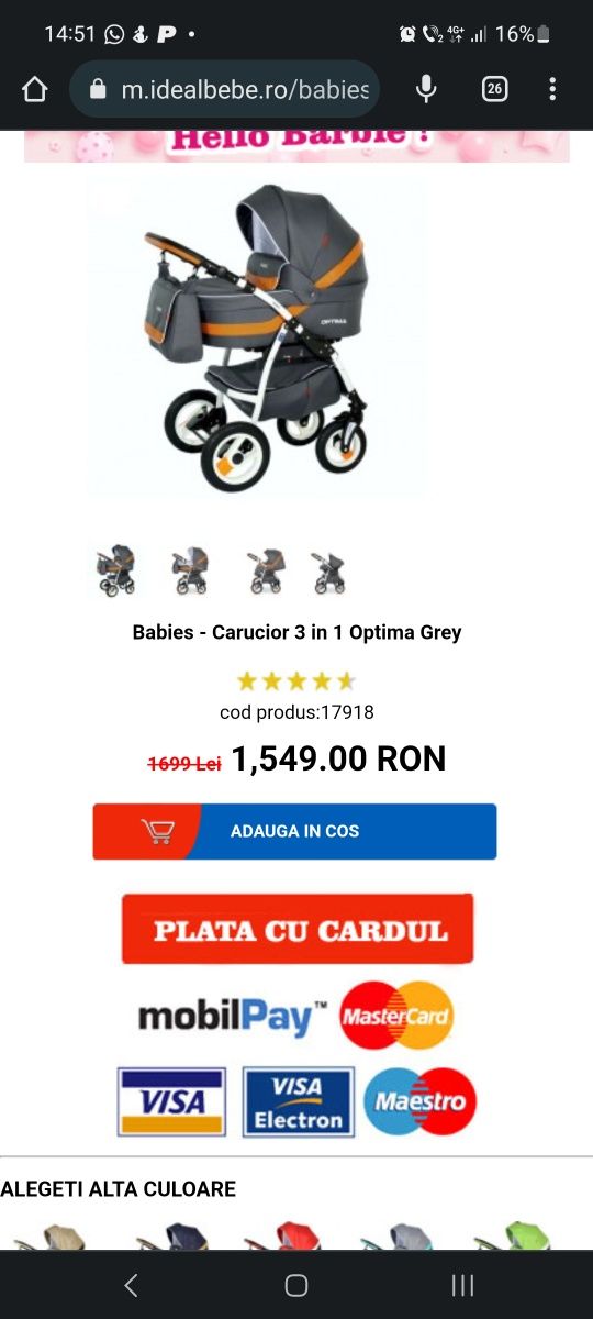 Carucior 3 în 1 Optima Grey Ideal Bebe