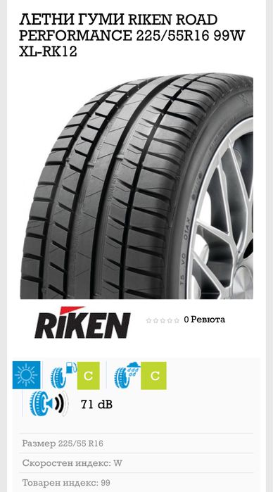4бр.RIKEN, модел ROAD Гуми PERFORMANCE 99W XL с размери 225/55 R16