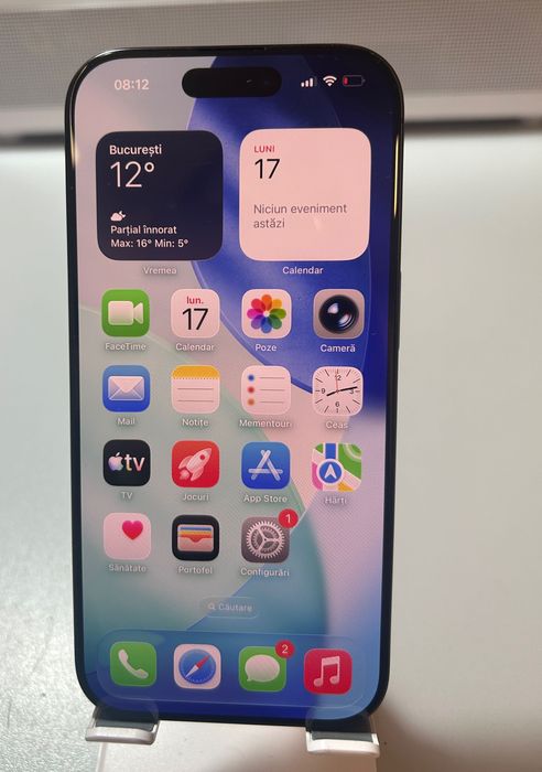 Telefon iPhone 16 Pro 5G, Black Titanium, 128GB, baterie 91%