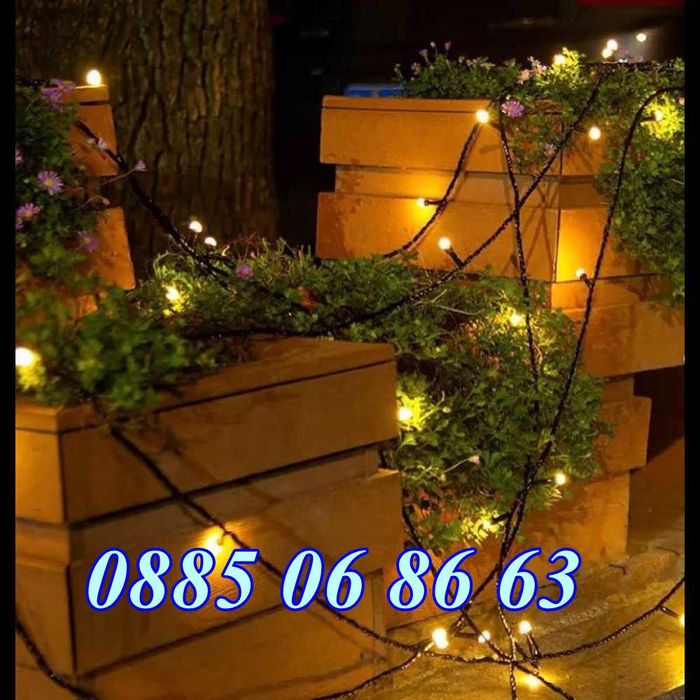 Коледни лампички 100 метра на макара, жълта светлина, водоустойчиви