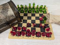 Set Piese de Șah Și Dame din Rășină ROȘU/VERDE(Ideal pentru cadou)