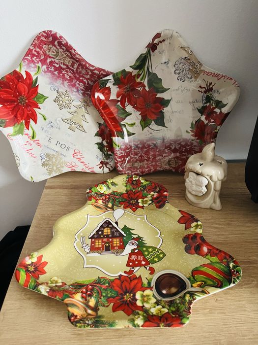 Set decorativ pentru masa de Craciun 3 platouri festive, candela