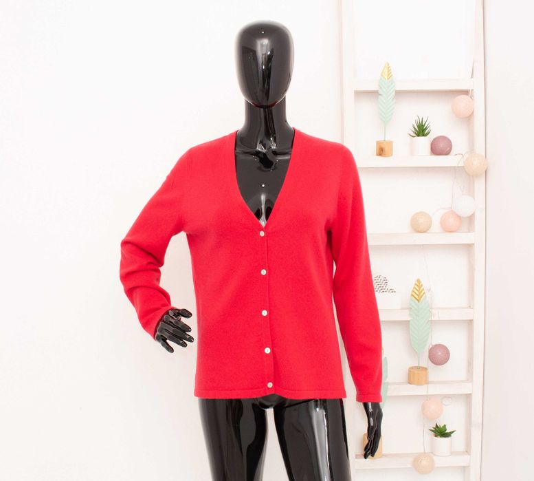 Lands' End кашмирена дамска жилетка червена малина М