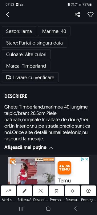 Ghete Timberland 40