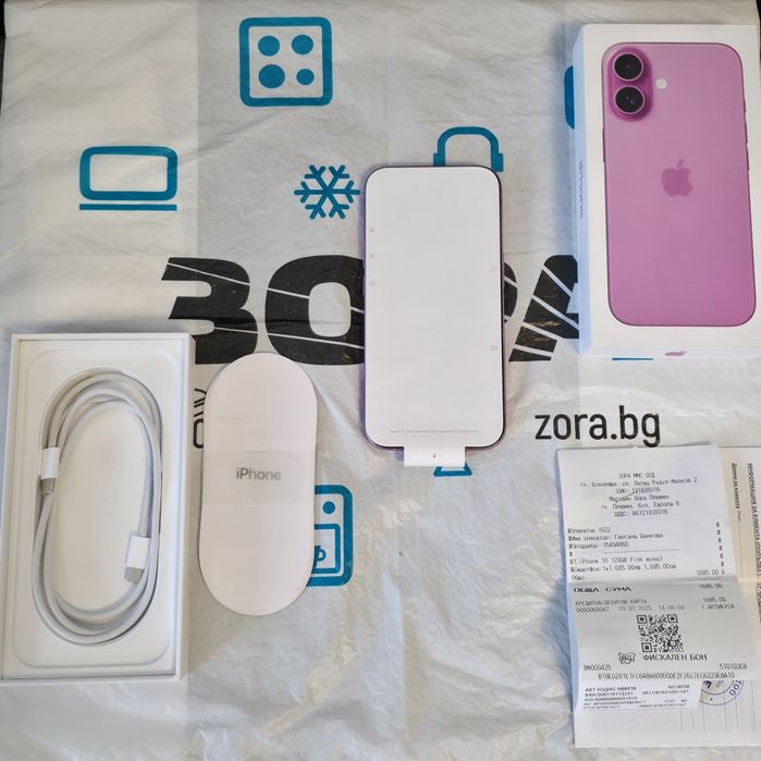 35 цикли КАТО НОВ 128GB iPhone 16 ЗОРА Гаранция 2027г. Pink / Розов