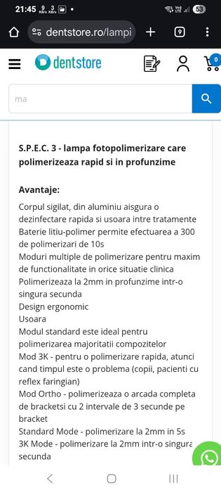 Lampa stomatologie fotopolimerizare Coltene SPEC 3