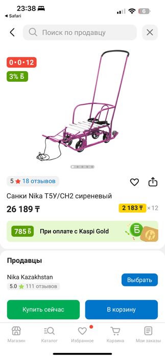 Санки Ника  синего и феолетового цвета