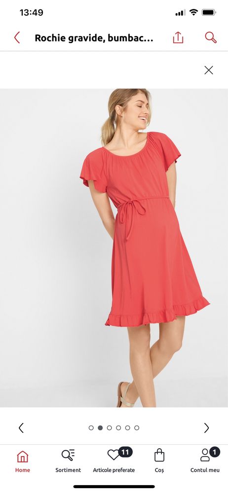 Rochie gravide, bumbac organic corai, mărimea 36-38