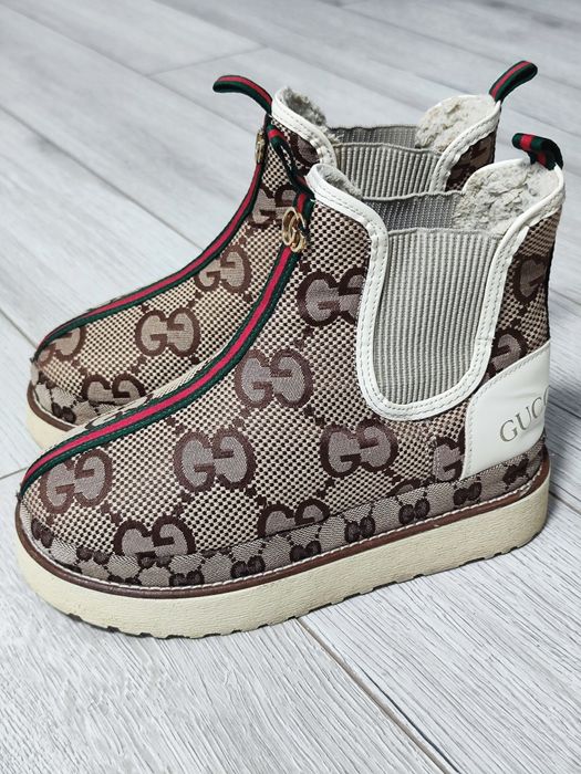 Ghete îmblănite pentru femei, model inspirat de designul Gucci, mărime