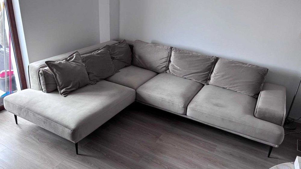 Canapea coltar extensibil, catifea, crem, sezlong stanga