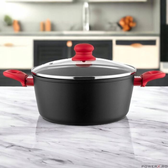 Oala din aluminiu, cu capac, 2 straturi antiaderente, 24 cm capacitate